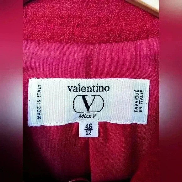 Vintage Valentino Miss V Red Boucle Wool Suit | Blazer and Skirt | 31" Waist - Picture 5 of 13